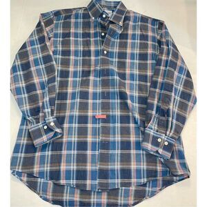 Ledbury Fine Shirting Long Sleeve Button Down Blue Plaid Shirt 16.5/L Classic Fi
